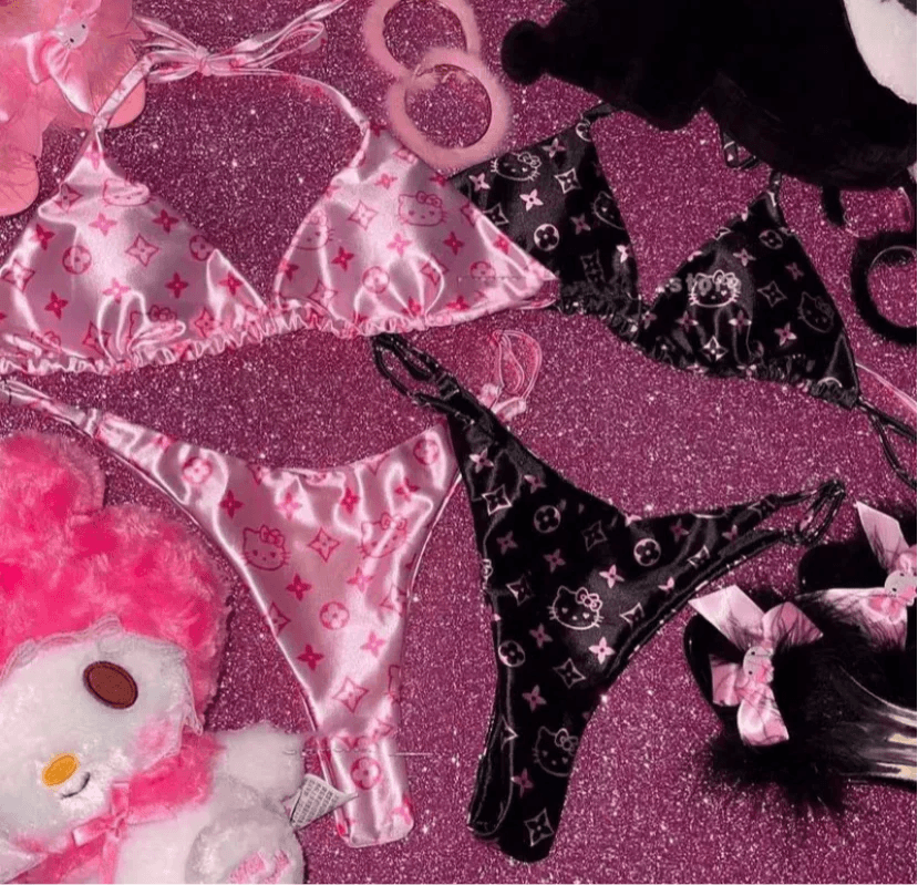 HelloKitty Sweetheart Satin Bikini&Shorts Set