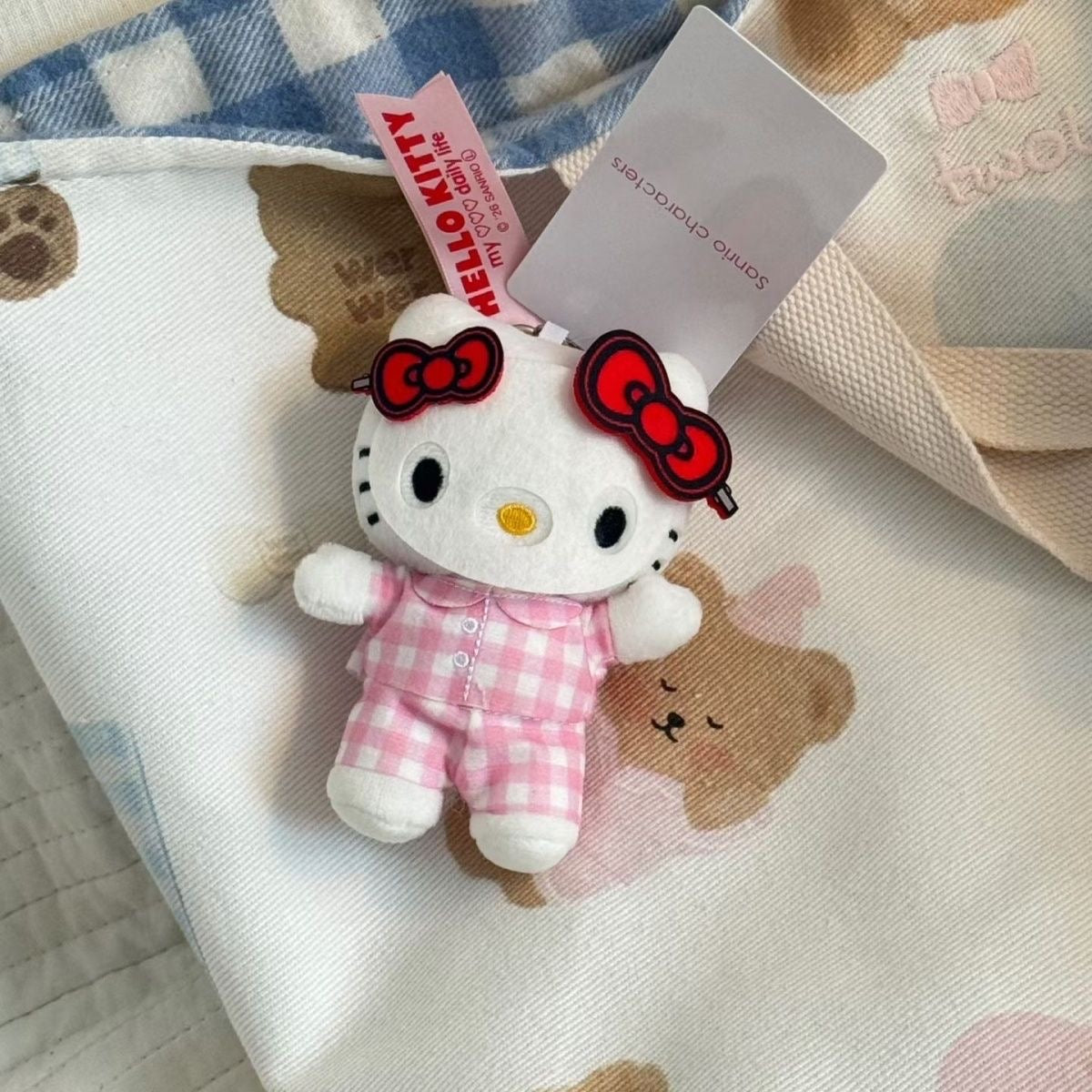 Hello Kitty Face Mask Pajamas Plush Keychain Bag Charms