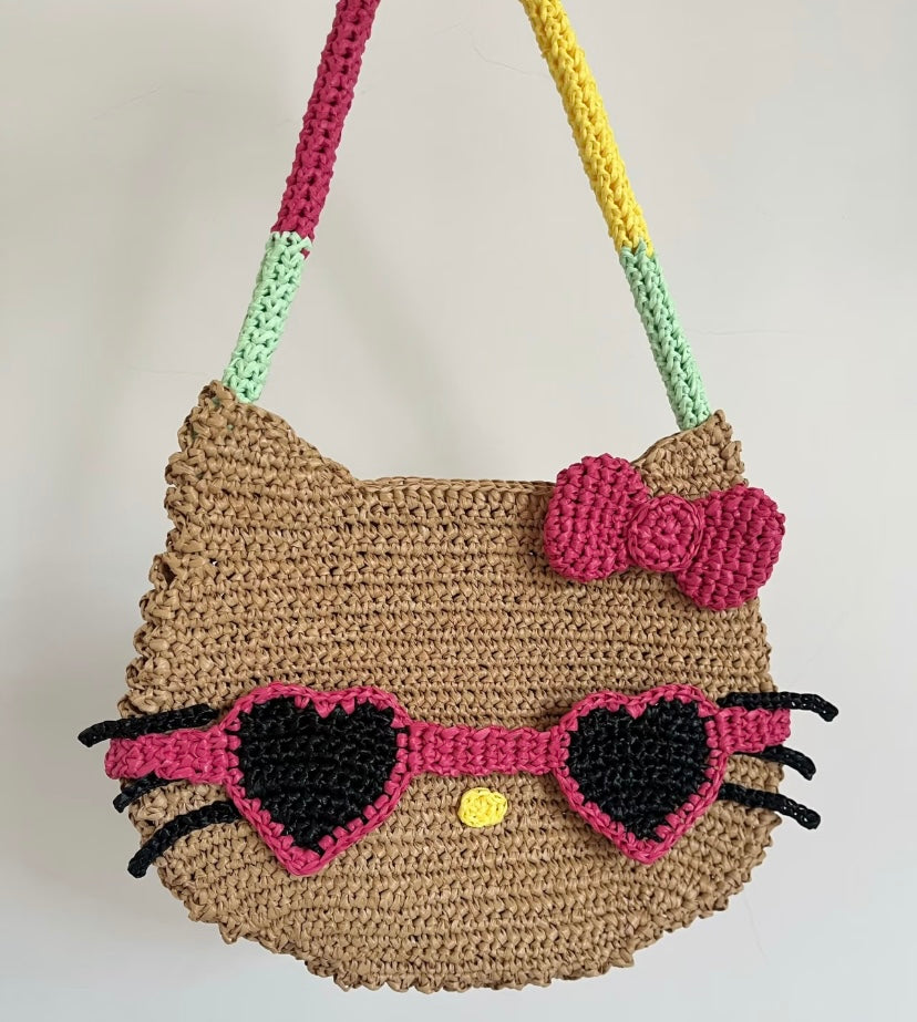 Hello Kitty Raffia Craft Tote Bag