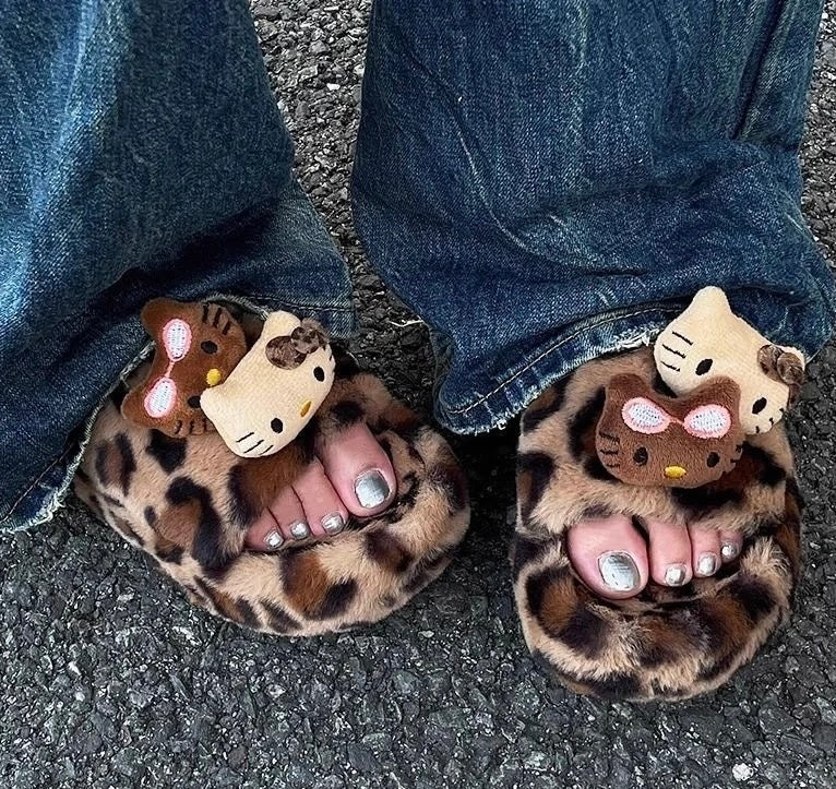 Hellokitty Leopard Print Platform Slippers