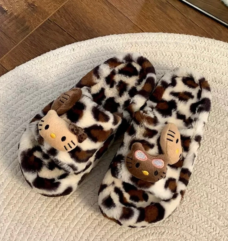 Hellokitty Leopard Print Platform Slippers