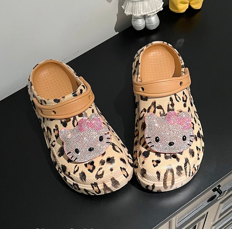 HelloKitty Sparkle Face Krush Leopard Clogs