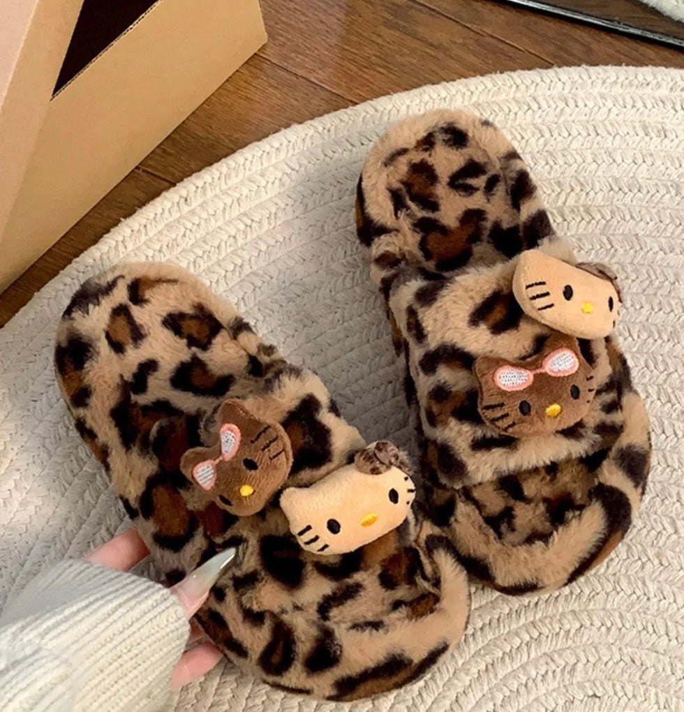 Hellokitty Leopard Print Platform Slippers
