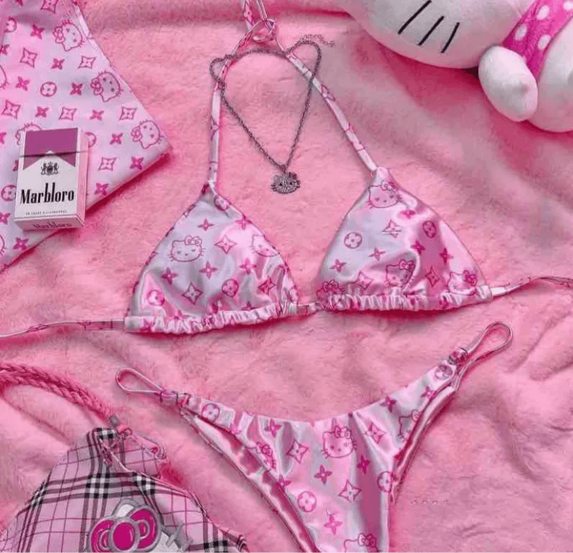 HelloKitty Sweetheart Satin Bikini&Shorts Set