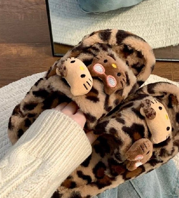 Hellokitty Leopard Print Platform Slippers