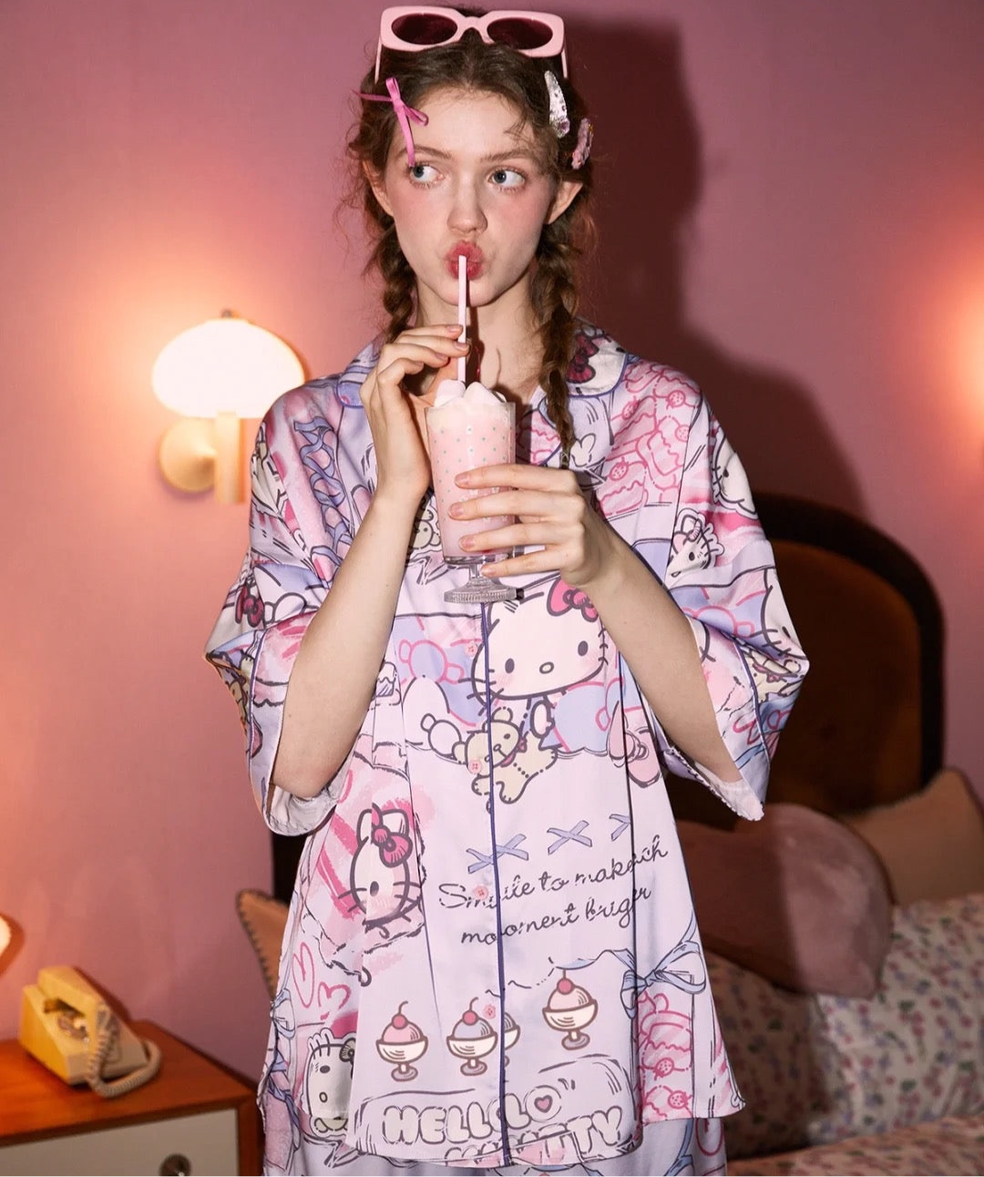 HelloKitty Silk Satin Pajama Set
