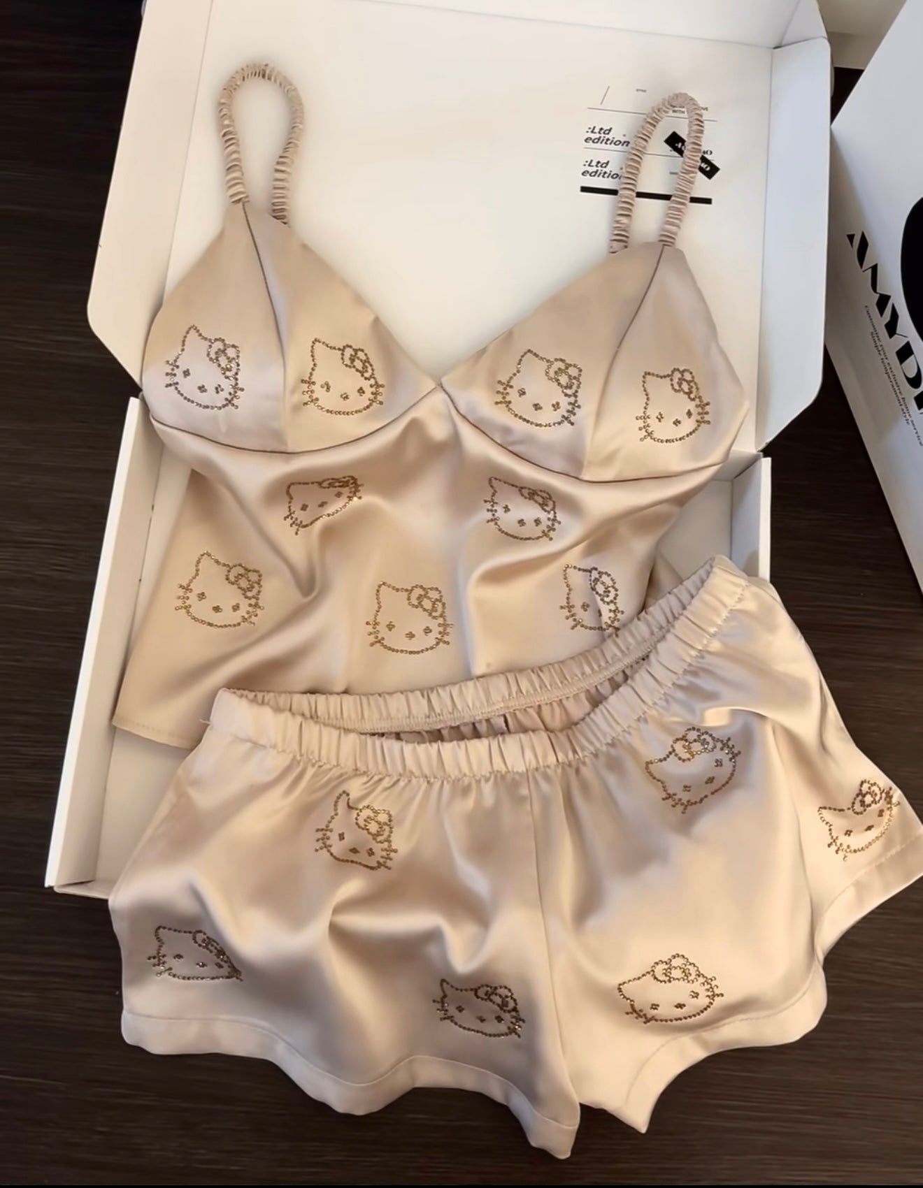 Hello Kitty Satin Pajama Set Silky Lingerie Sleepwear