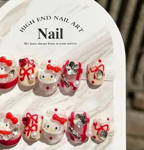 Hello Kitty Bow & Polka Charm Press On Nails