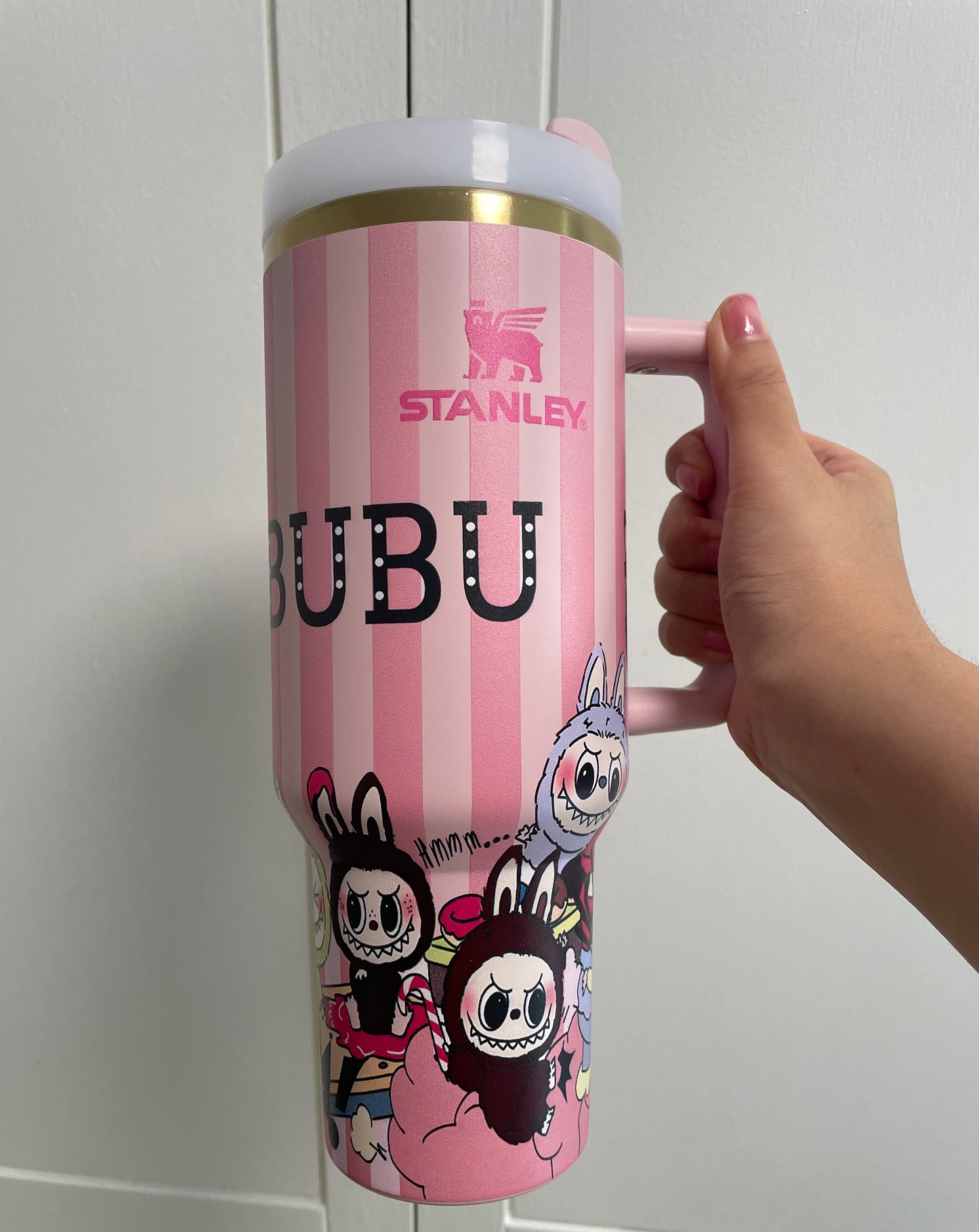 Labubu Pink Stripe Magic In-Car Insulated Cup 40 OZ with Colorful Premium Gift Box