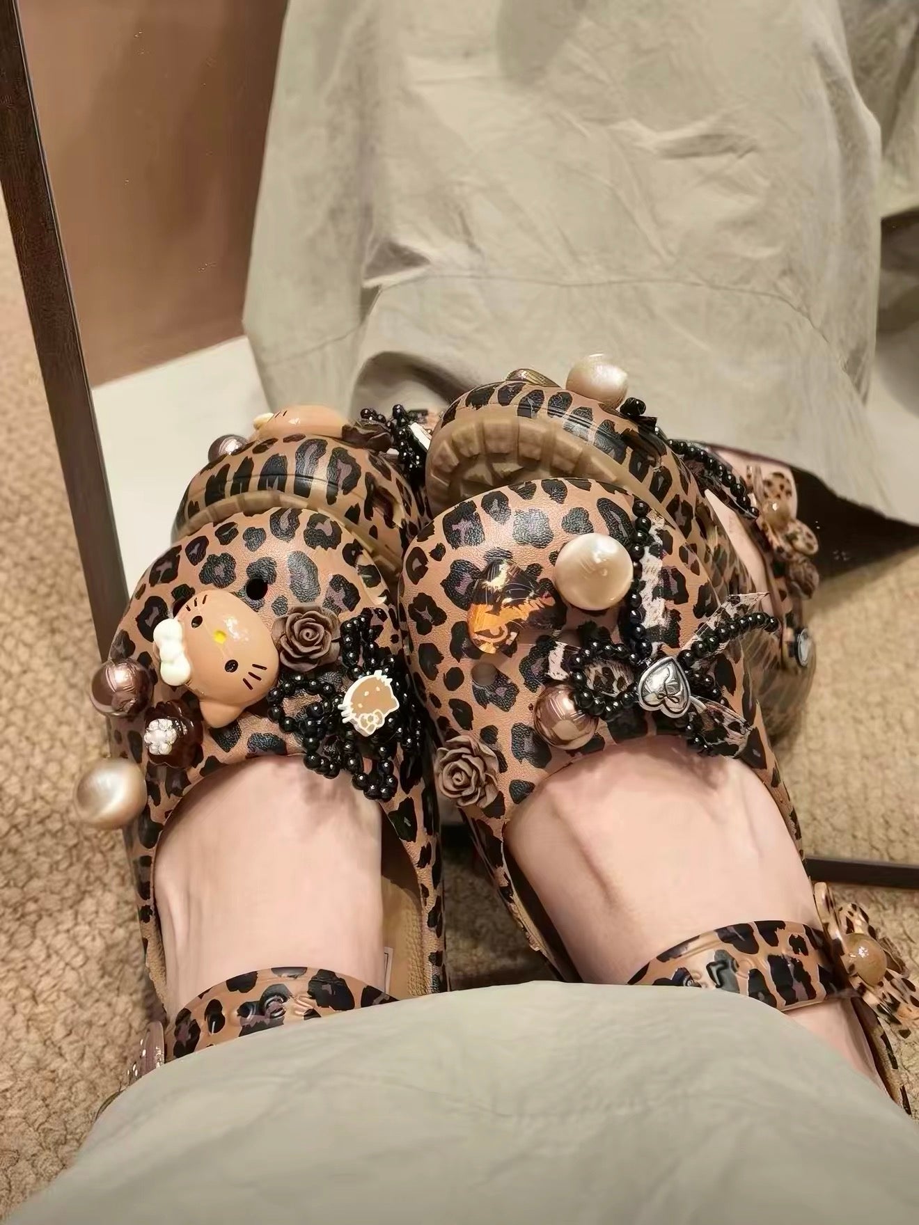 Leopard Hello Kitty Jibbitz Set (15 PCs) Vintage Glam Shoe Charms for Crocs