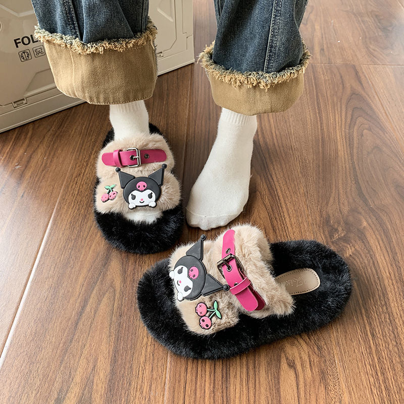 Kuromi – Kuschelige, flauschige Hausschuhe mit offenen Zehen