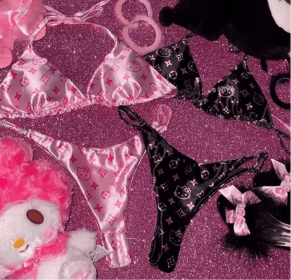 HelloKitty Sweetheart Satin Bikini&Shorts Set