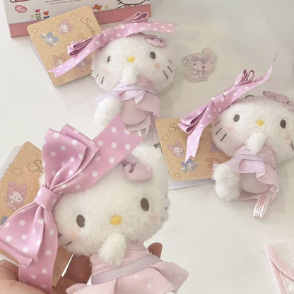 Hello Kitty Plush Bag Charm, Soft Stuffed Keychain with Pink Polka Dot Bow