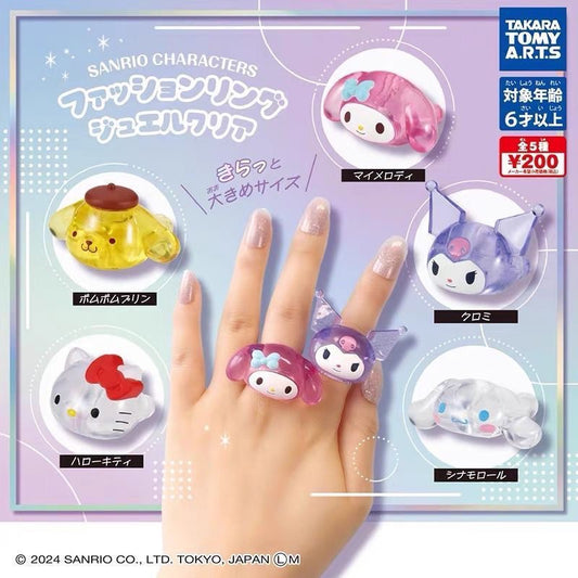 Licensed Sanrio Kawaii Transparent Character Ring | Cute Gacha Toy Rings