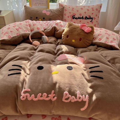 Hello Kitty Cozy Brown 4-Piece Bedding Set