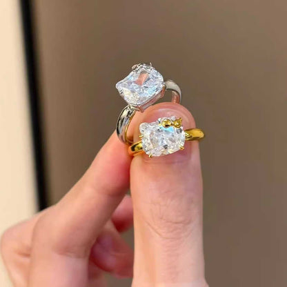 Hellokitty 925 Sterling Silver White Gold Plated Cubic Zirconia Promise Ring