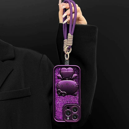 Purple Glitter 3D Hello Kitty Phone Case with Lanyard For iPhone
