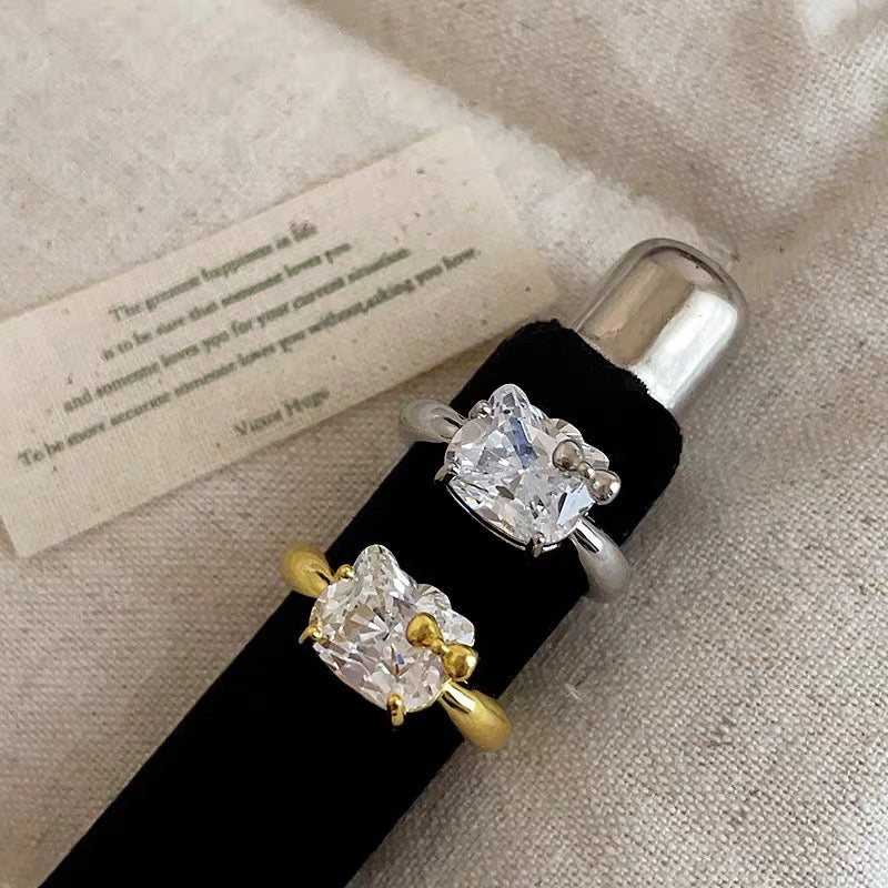 Hellokitty 925 Sterling Silver White Gold Plated Cubic Zirconia Promise Ring