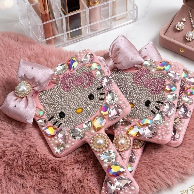 Bling Rhinestone Hello Kitty Handheld Mirror with Bow