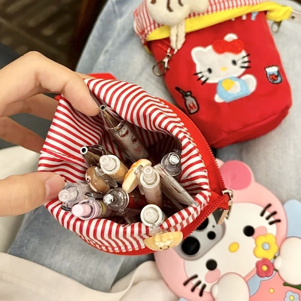 HelloKitty Denim  Embroidery Storage Bag