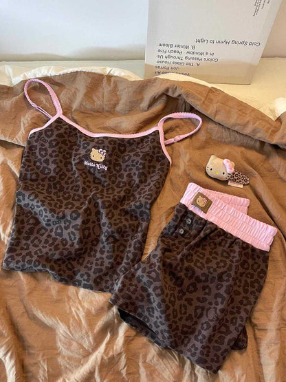 Leopard Print Hello Kitty Lingerie Pajama Set