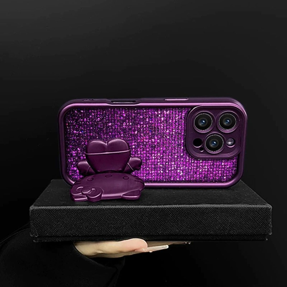 Purple Glitter 3D Hello Kitty Phone Case with Lanyard For iPhone