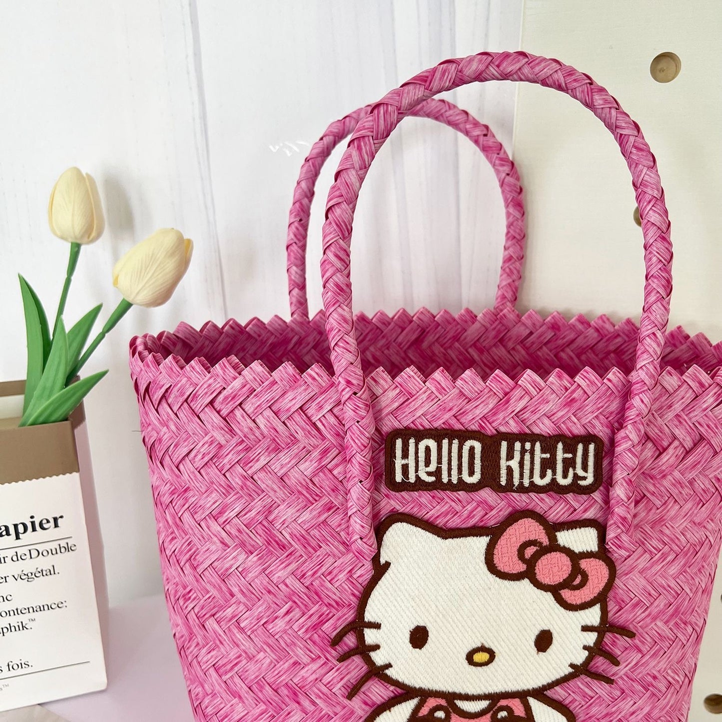 Hello Kitty Pink Woven Tote Bag - Cuteness Overload