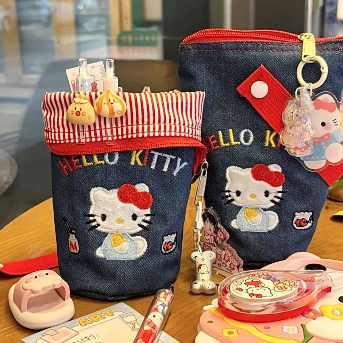HelloKitty Denim  Embroidery Storage Bag