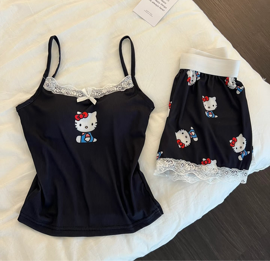 Hello Kitty Black Lace Bralette & Shorts Set