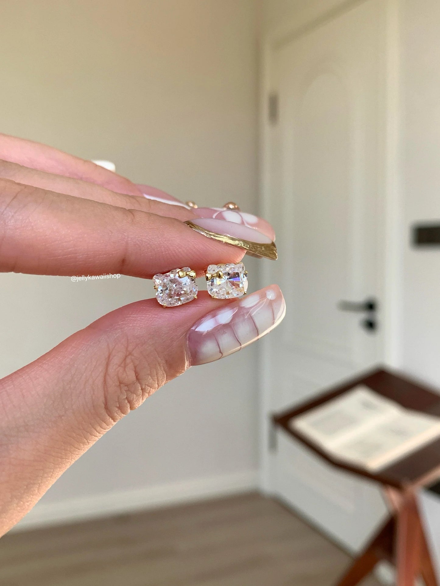 Hellokitty 925 Sterling Silver White Gold Plated Cubic Zirconia Promise Ring