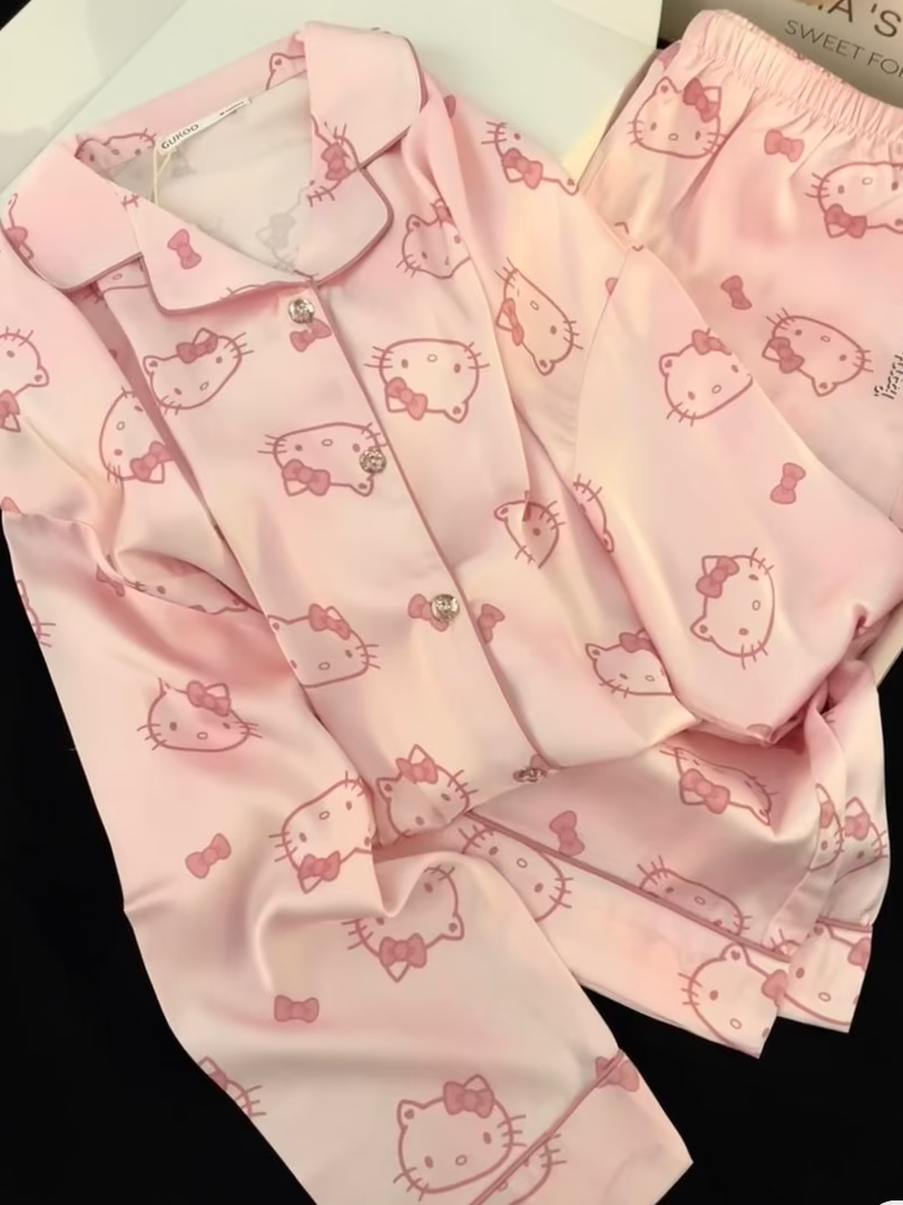 Hello Kitty Women's Pink Pajama Set - Soft Long Sleeve Sleepwear