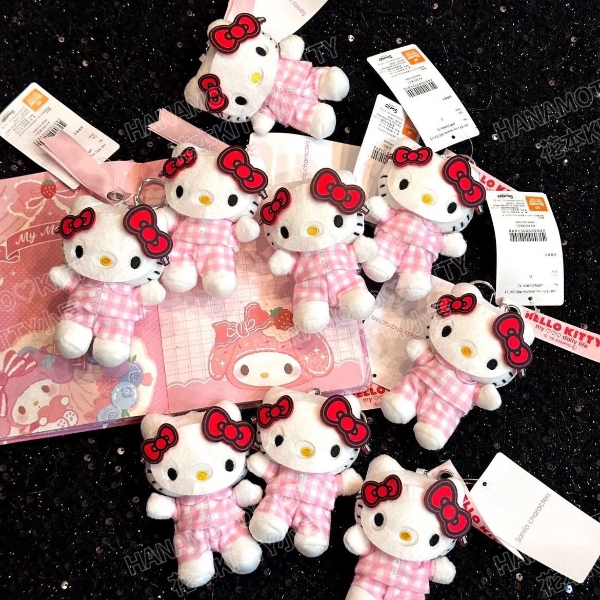 Hello Kitty Face Mask Pajamas Plush Keychain Bag Charms