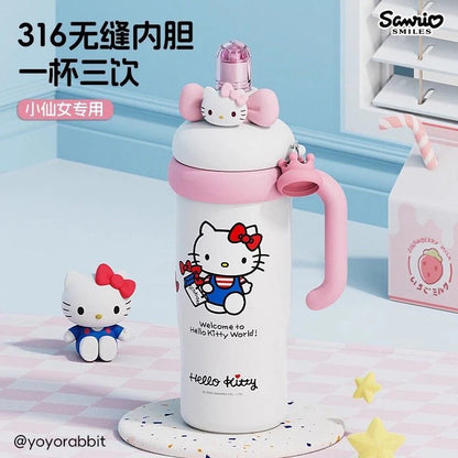 Sanrio Tumbler with Handle Stainless Steel Insulated Cup with Lid & Straw Water Bottle