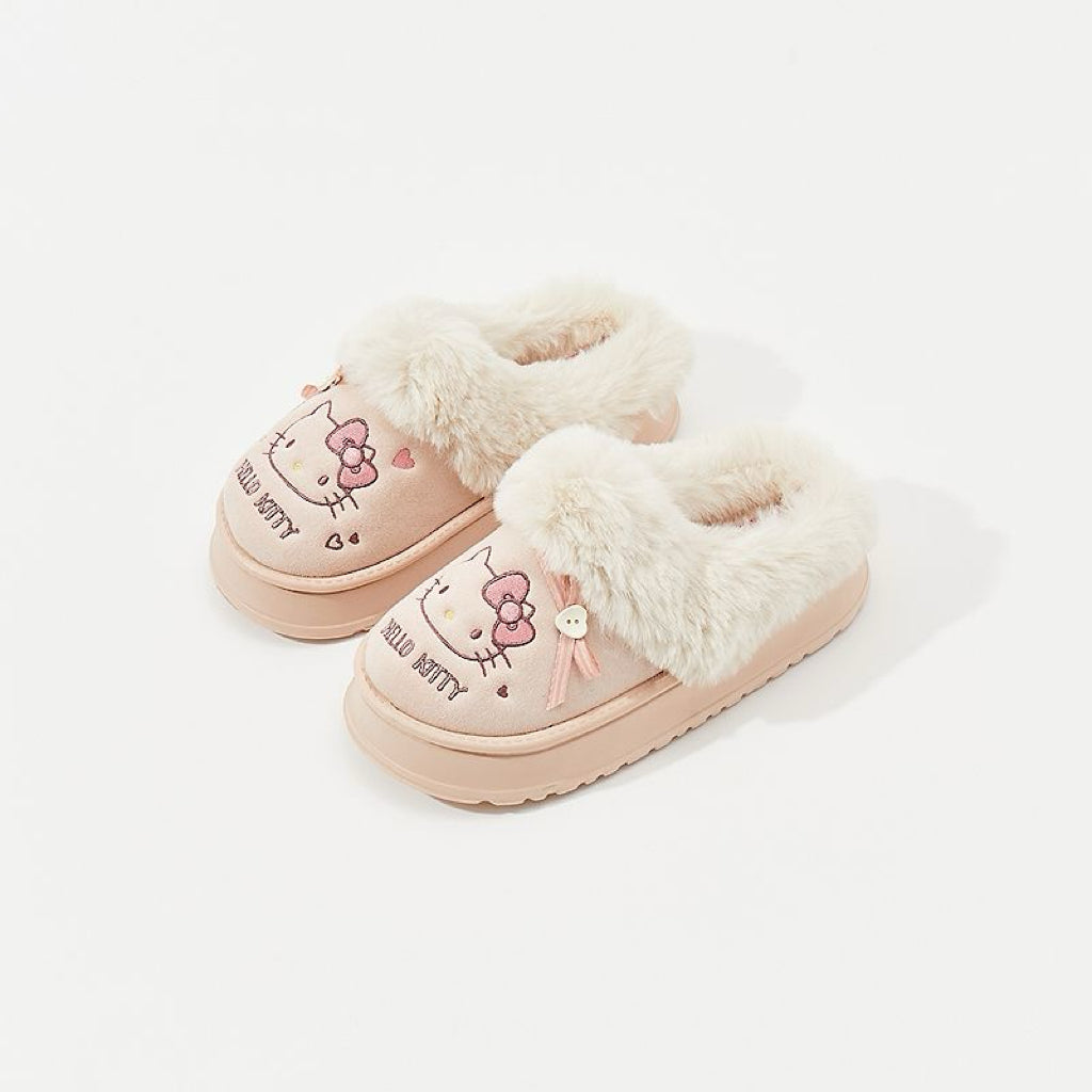 Hello Kitty Faux-Fur Trim & Bow Accent Plush Slippers