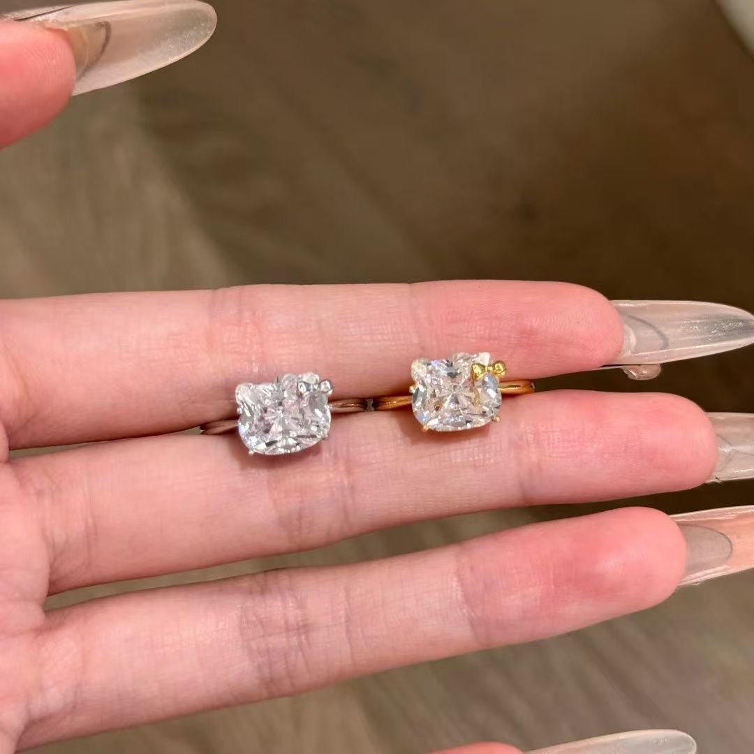 Hellokitty 925 Sterling Silver White Gold Plated Cubic Zirconia Promise Ring