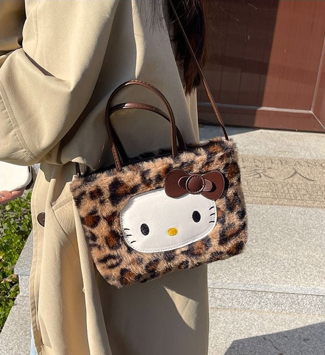 Hello Kitty 3-Way Leopard Print Plush Tote Bag