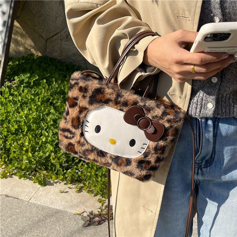 Hello Kitty 3-Way Leopard Print Plush Tote Bag