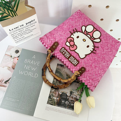 Hello Kitty Pink Woven Tote Bag - Cuteness Overload