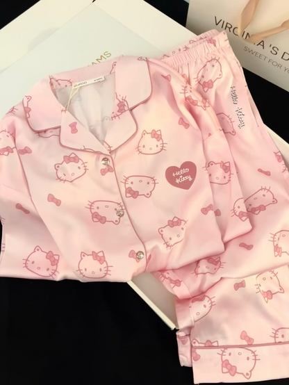 Hello Kitty Women's Pink Pajama Set - Soft Long Sleeve Sleepwear