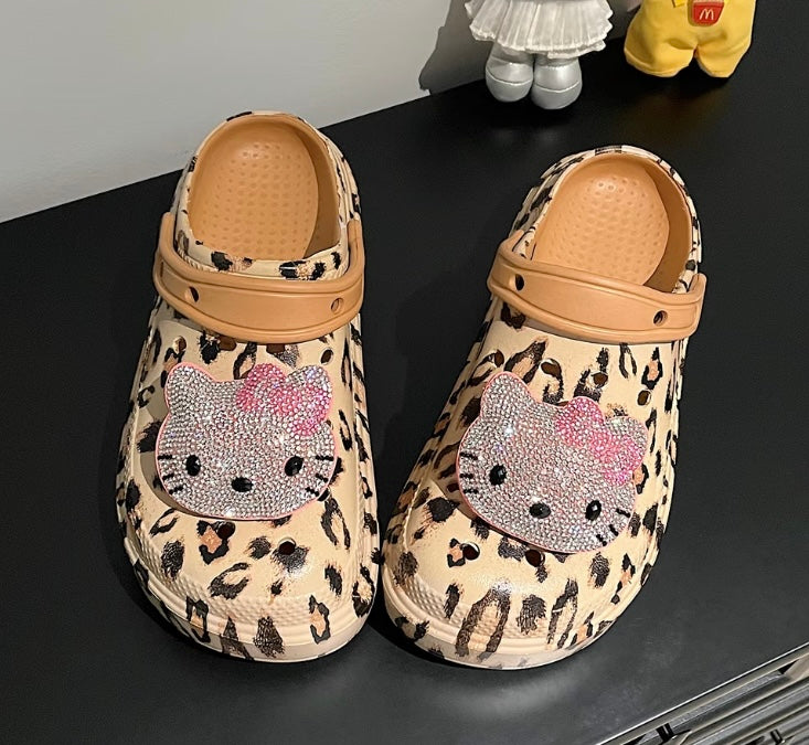 HelloKitty Sparkle Face Krush Leopard Clogs