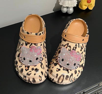 HelloKitty Sparkle Face Krush Leopard Clogs