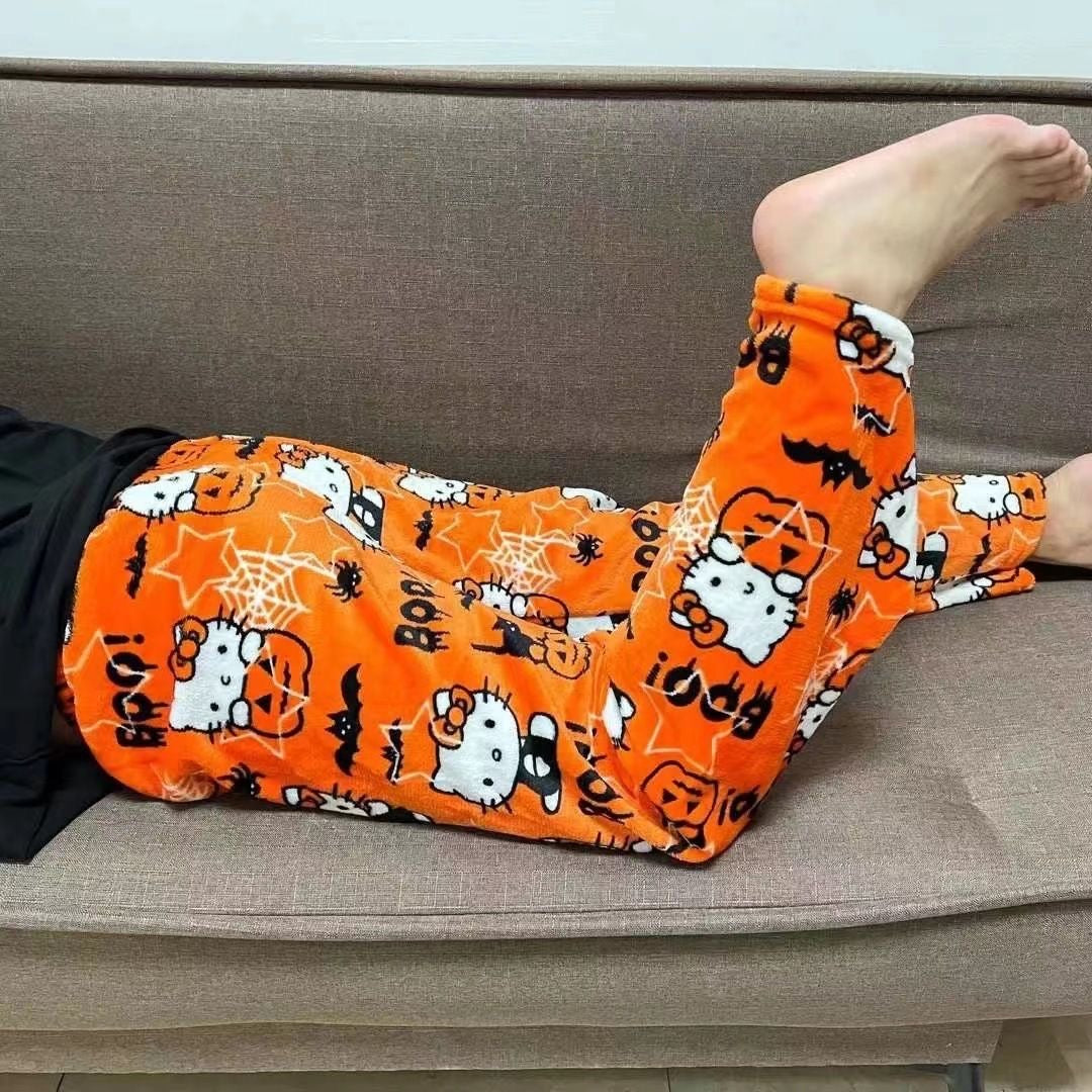HelloKitty Halloween Fluffy Fleece Warm Pajamas Pants