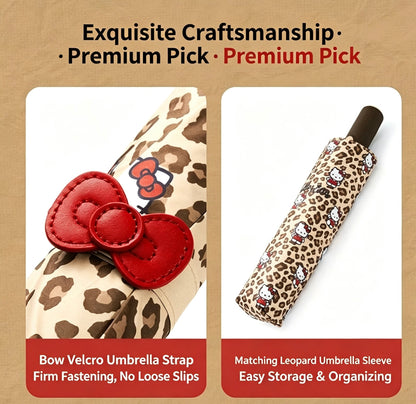 Leopard Hello Kitty Auto Open Close UV Protection Umbrella