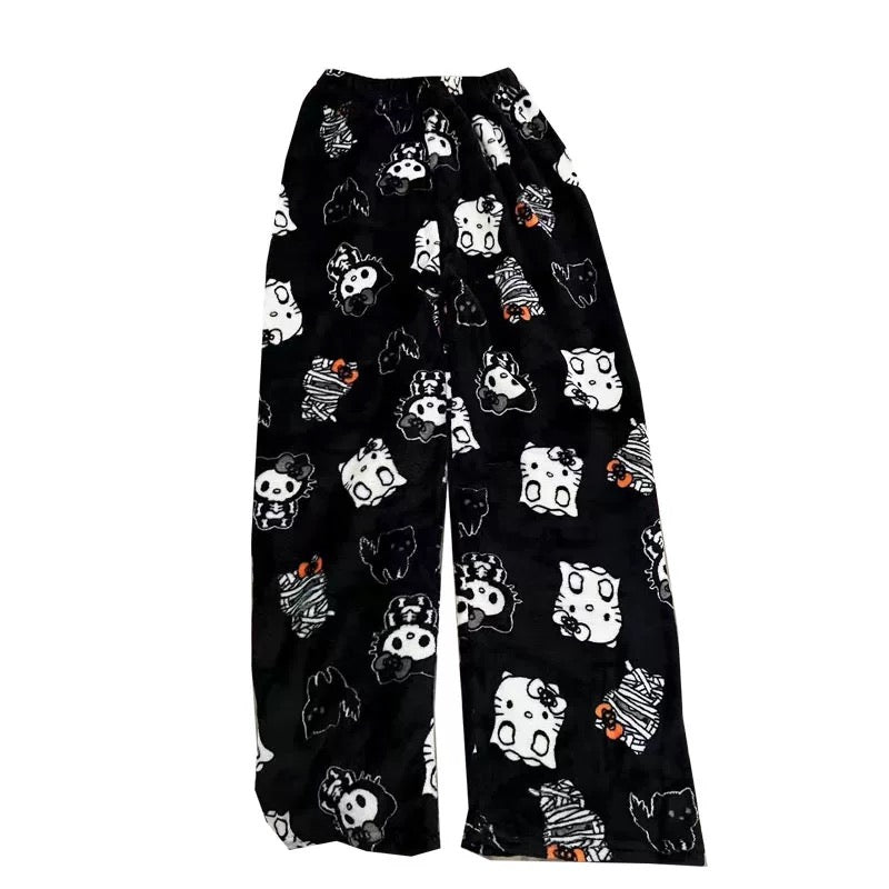 HelloKitty Halloween Fluffy Fleece Warm Pajamas Pants