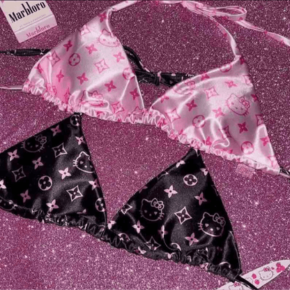HelloKitty Sweetheart Satin Bikini&Shorts Set