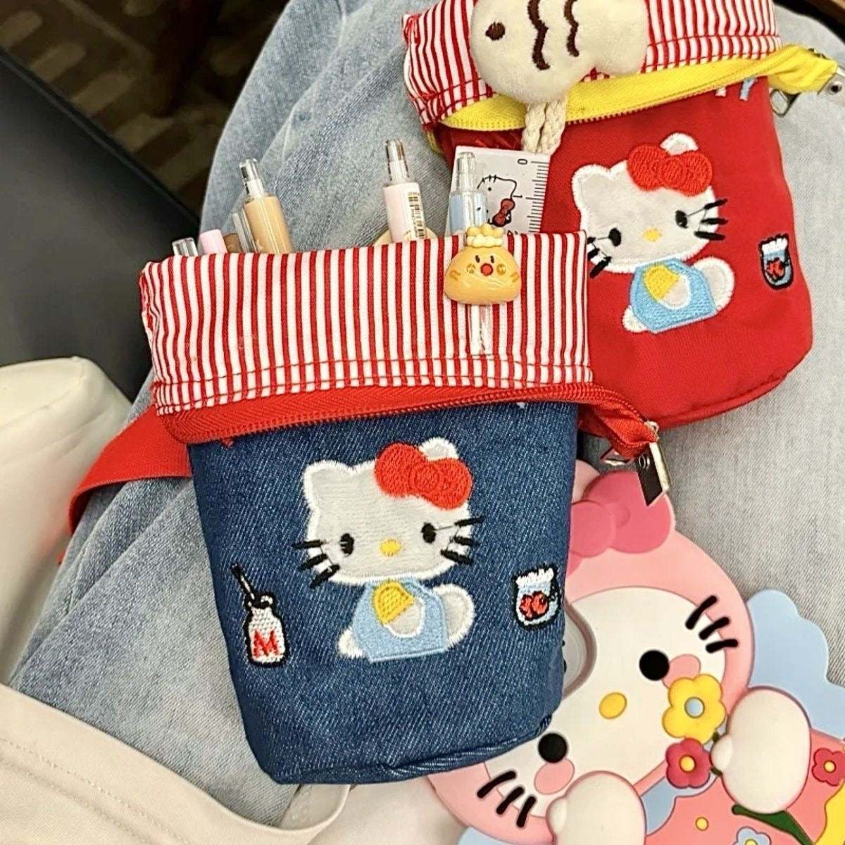 HelloKitty Denim  Embroidery Storage Bag