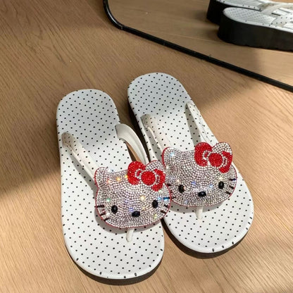 Rhinestone Hello Kitty Polka Dot Flip Flops