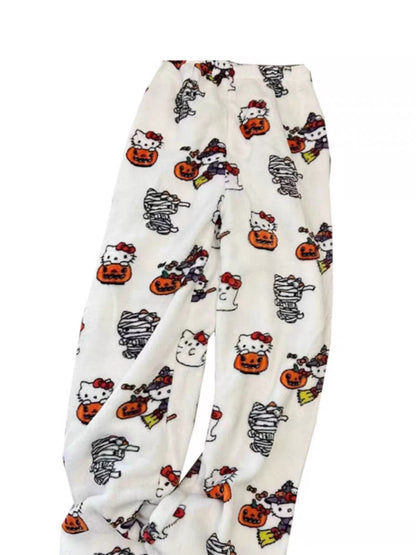 HelloKitty Halloween Fluffy Fleece Warm Pajamas Pants