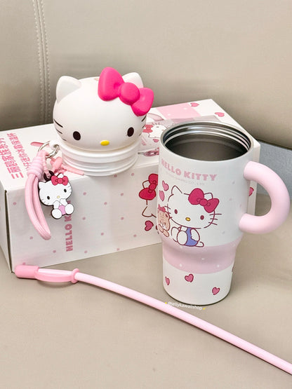 Hello Kitty 580ml Tumbler with Handle Stainless Steel Insulated Cup