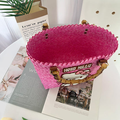 Hello Kitty Pink Woven Tote Bag - Cuteness Overload